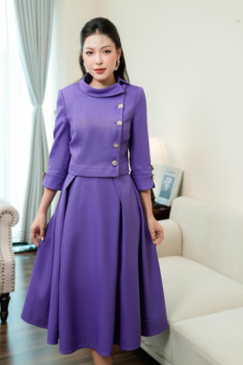 Sixdo Light Purple Midi Raw Skirt